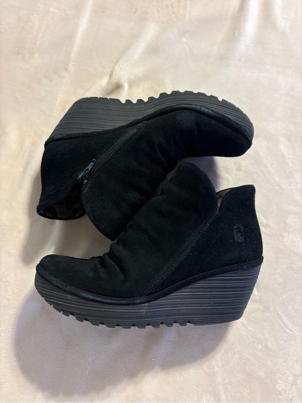 Fly London Black Suede Wedge Ankle Boots